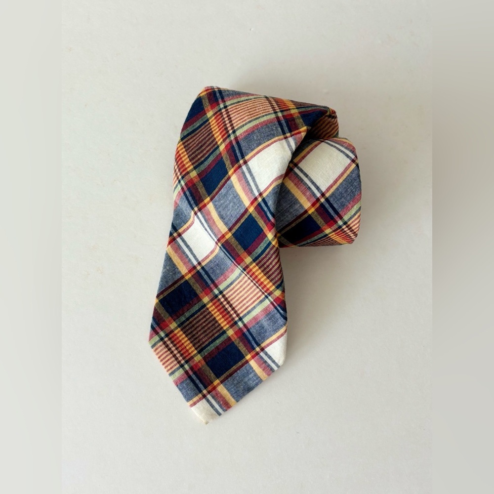Vintage Wide J. Crew Plaid Linen 100% Cotton Tie